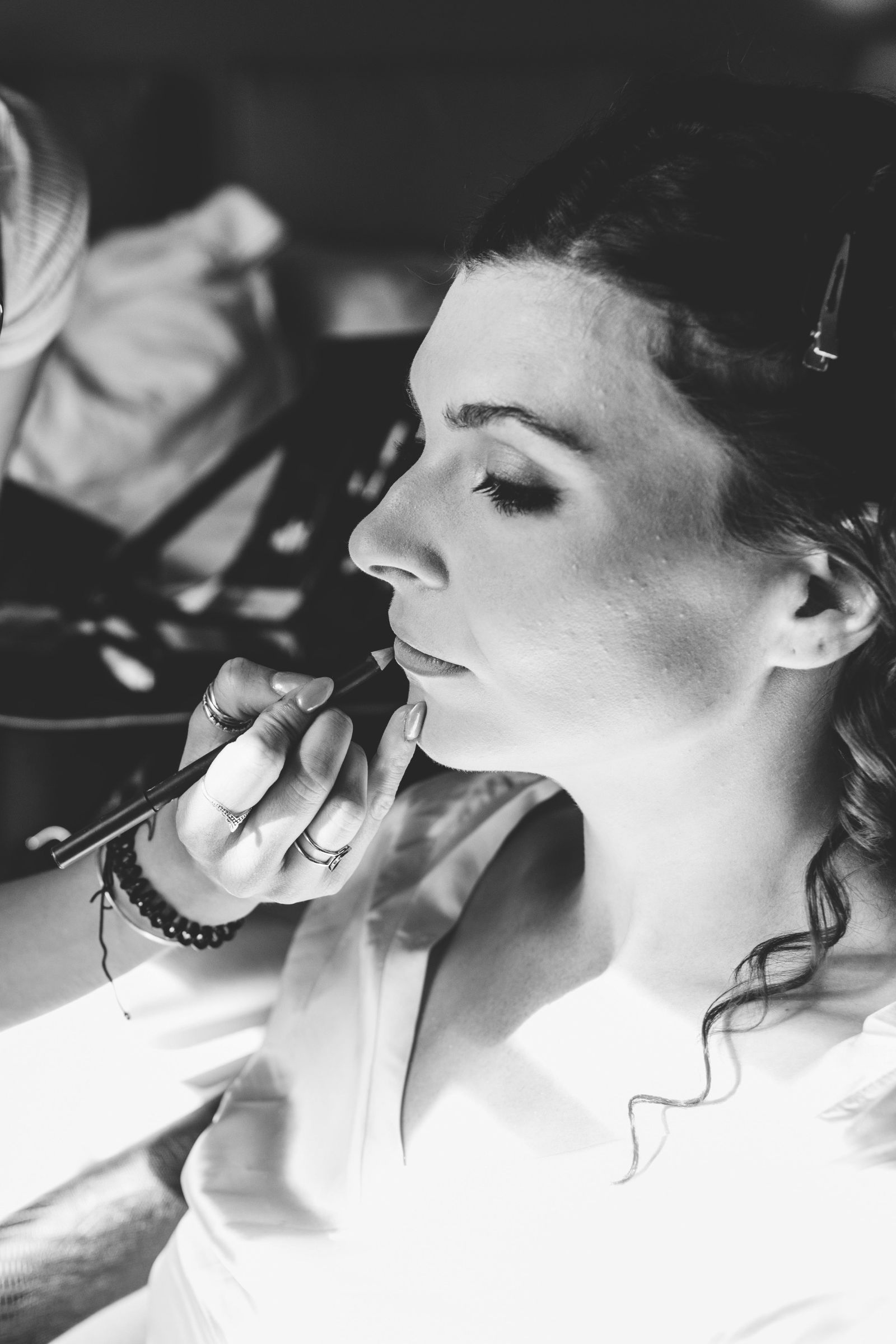 Glam bridal makeup lip application